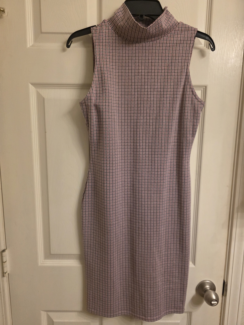 Sleeveless Turtleneck Midi Dress in Soft Pink Check